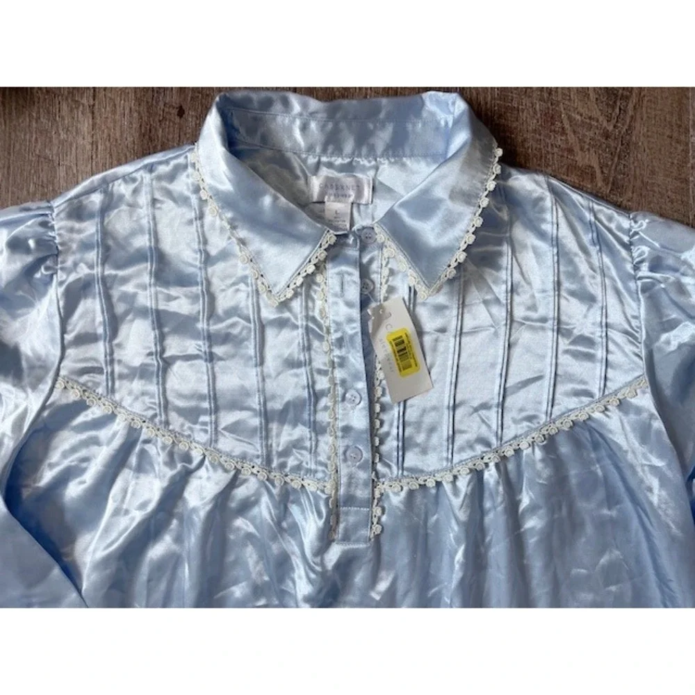 Vintage Cabernet sleepwear nightgown light blue satin Size M NWT - Picture 4 of 6